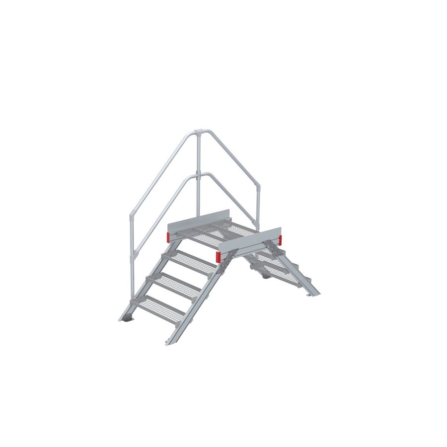 Euroline Überstieg 45 Grad, 800 mm Stufenbreite, 1 Treppen-/Podestgeländer, Stufenausführung Stahl – Gitterrost 4 Stufen