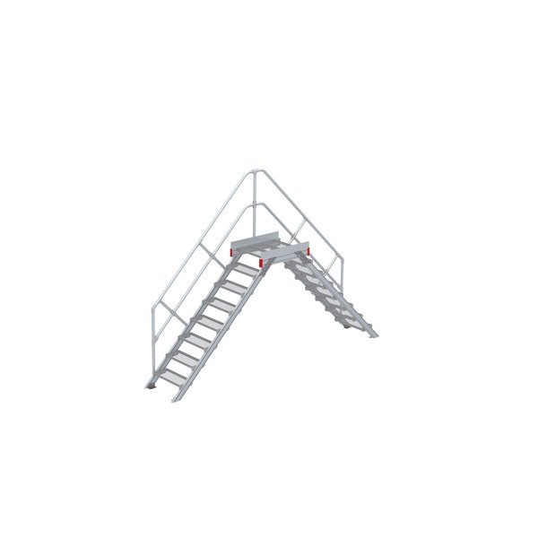 Euroline Überstieg 45 Grad, 600 mm Stufenbreite, 1 Treppen-/Podestgeländer, Stufenausführung Stahl – Gitterrost 8 Stufen