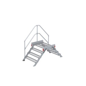 Euroline Überstieg 45 Grad, 1000 mm Stufenbreite, 1 Treppen-/Podestgeländer, Stufenausführung Stahl – Gitterrost 