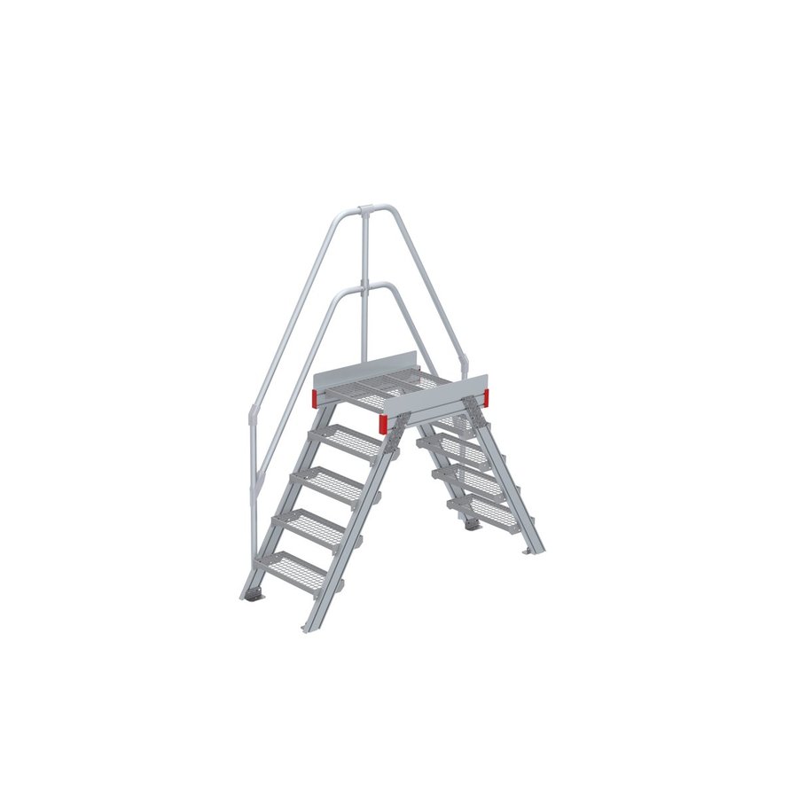 Euroline Überstieg 60 Grad, 600 mm Stufenbreite, 1 Treppen-/Podestgeländer, Stufenausführung Stahl – Gitterrost 5 Stufen