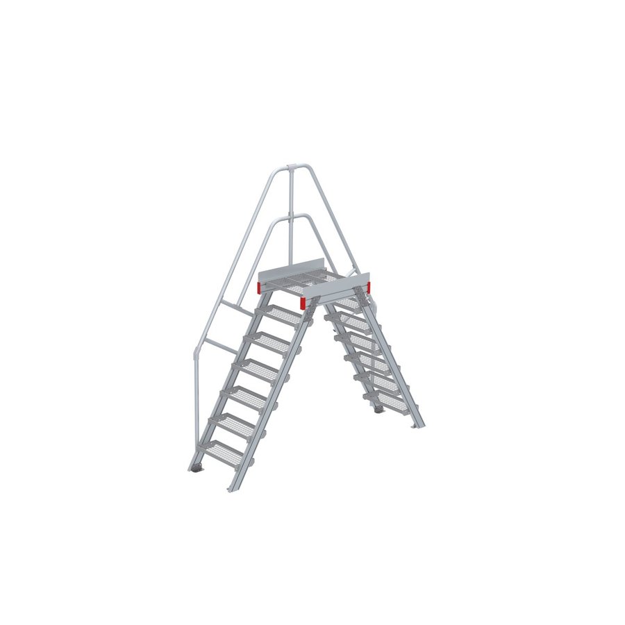 Euroline Überstieg 60 Grad, 600 mm Stufenbreite, 1 Treppen-/Podestgeländer, Stufenausführung Stahl – Gitterrost 7 Stufen