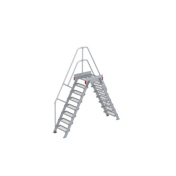 Euroline Überstieg 60 Grad, 600 mm Stufenbreite, 1 Treppen-/Podestgeländer, Stufenausführung Stahl – Gitterrost 8 Stufen