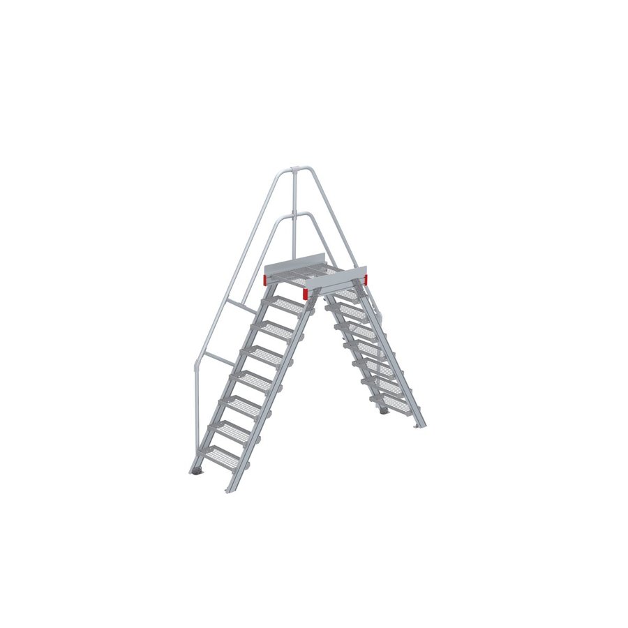 Euroline Überstieg 60 Grad, 600 mm Stufenbreite, 1 Treppen-/Podestgeländer, Stufenausführung Stahl – Gitterrost 8 Stufen