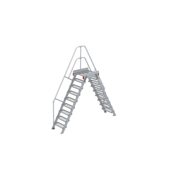 Euroline Überstieg 60 Grad, 600 mm Stufenbreite, 1 Treppen-/Podestgeländer, Stufenausführung Stahl – Gitterrost 9 Stufen