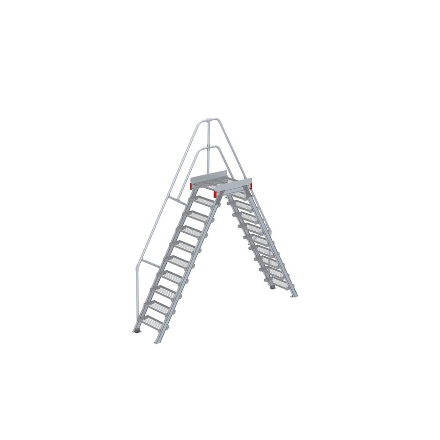 Euroline Überstieg 60 Grad, 600 mm Stufenbreite, 1 Treppen-/Podestgeländer, Stufenausführung Stahl – Gitterrost 10 Stufen