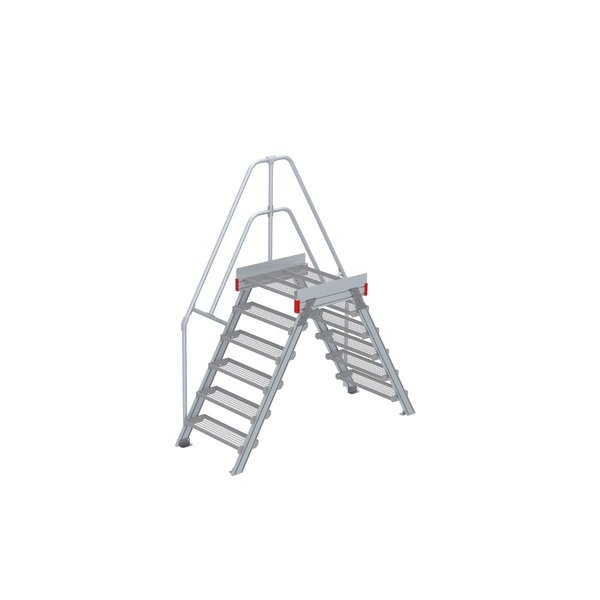 Euroline Überstieg 60 Grad, 800 mm Stufenbreite, 1 Treppen-/Podestgeländer, Stufenausführung Stahl – Gitterrost 6 Stufen