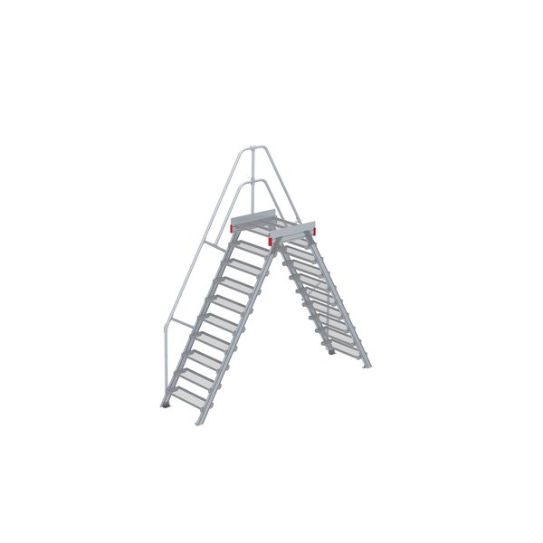 Euroline Überstieg 60 Grad, 800 mm Stufenbreite, 1 Treppen-/Podestgeländer, Stufenausführung Stahl – Gitterrost 10 Stufen