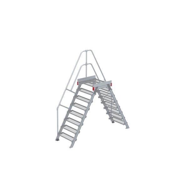 Euroline Überstieg 60 Grad, 800 mm Stufenbreite, 1 Treppen-/Podestgeländer, Stufenausführung Stahl – Gitterrost 8 Stufen