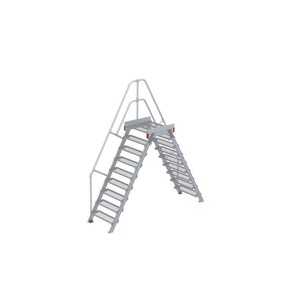 Euroline Überstieg 60 Grad, 800 mm Stufenbreite, 1 Treppen-/Podestgeländer, Stufenausführung Stahl – Gitterrost 9 Stufen