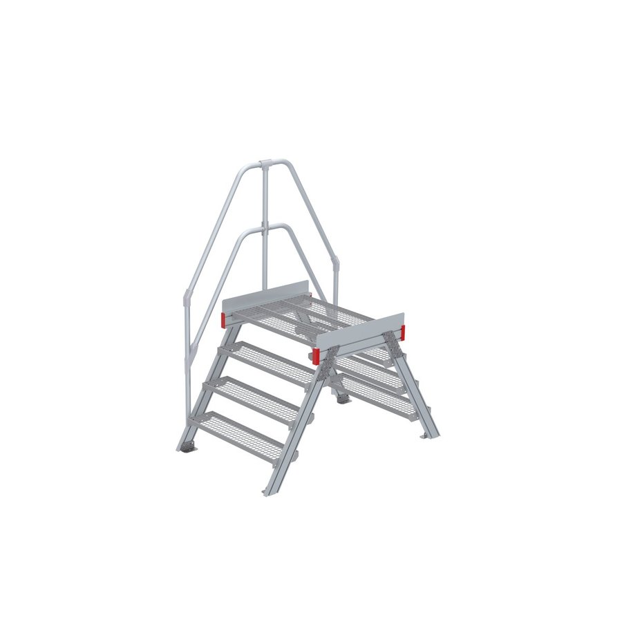 Euroline Überstieg 60 Grad, 1000 mm Stufenbreite, 1 Treppen-/Podestgeländer, Stufenausführung Stahl – Gitterrost  4 Stufen