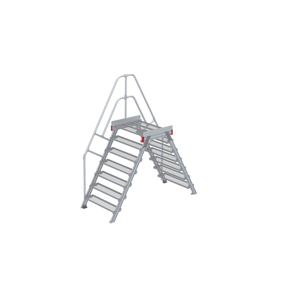 Euroline Überstieg 60 Grad, 1000 mm Stufenbreite, 1 Treppen-/Podestgeländer, Stufenausführung Stahl – Gitterrost  7 Stufen