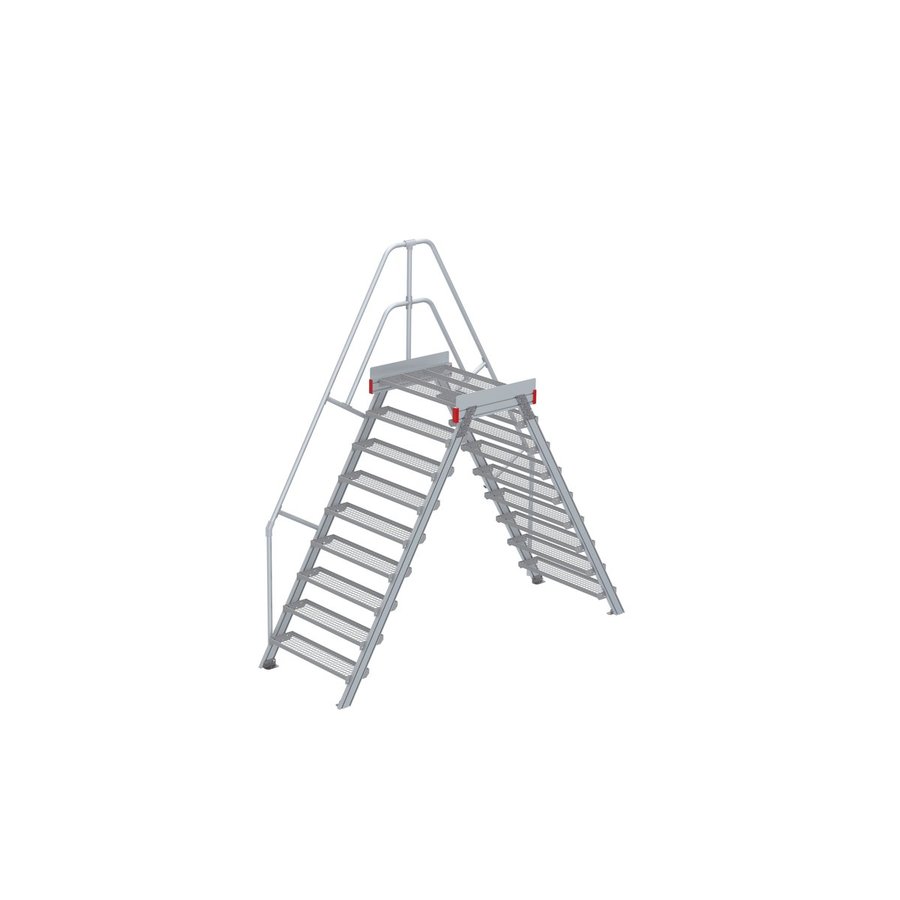 Euroline Überstieg 60 Grad, 1000 mm Stufenbreite, 1 Treppen-/Podestgeländer, Stufenausführung Stahl – Gitterrost  9 Stufen