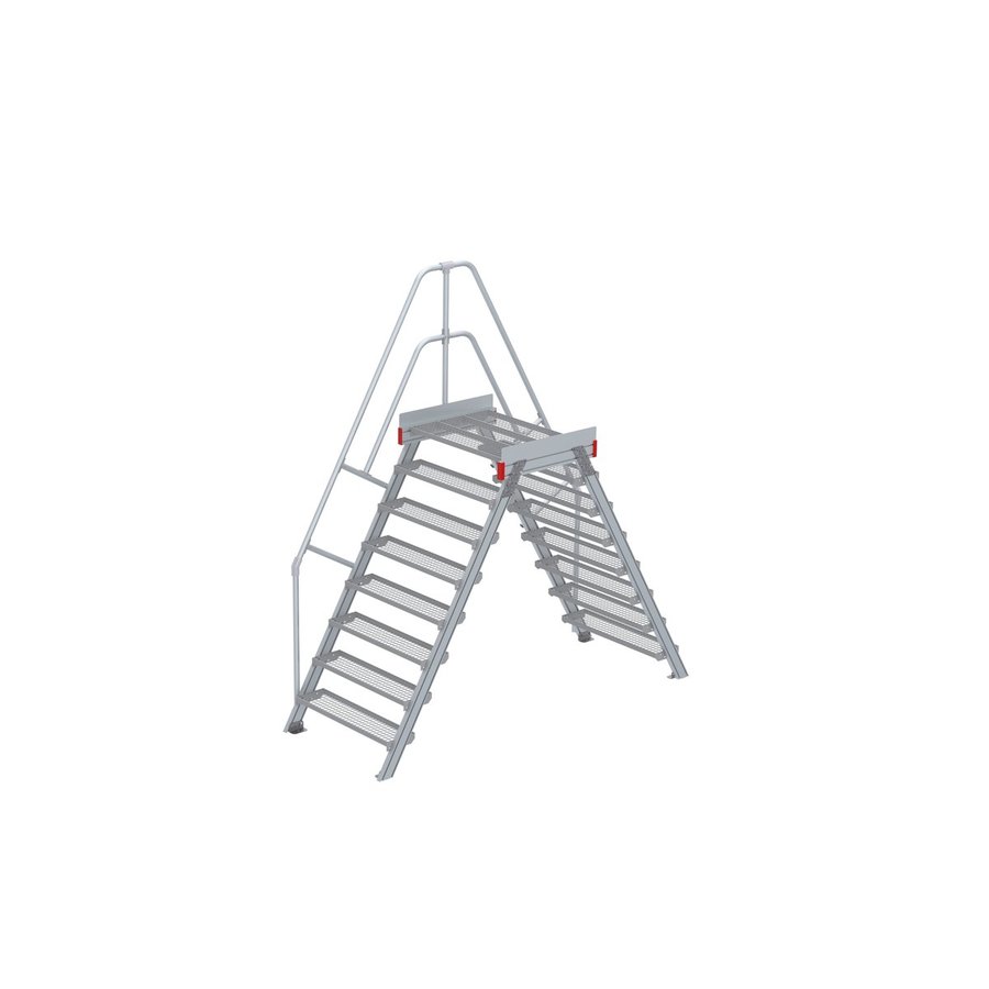 Euroline Überstieg 60 Grad, 1000 mm Stufenbreite, 1 Treppen-/Podestgeländer, Stufenausführung Stahl – Gitterrost  8 Stufen