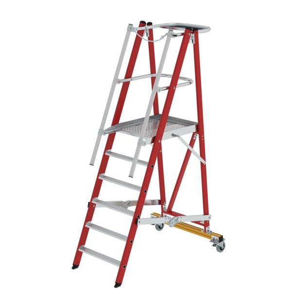 Günzburger Steigtechnik Plattformleiter GFK/Alu klappbar und fahrbar mit GFK-Handlauf 6 Stufen
