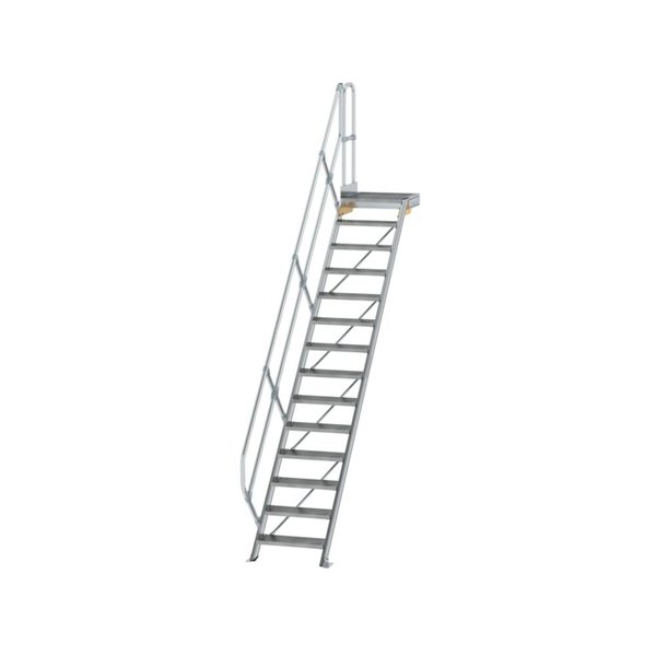 Günzburger Steigtechnik Treppe mit Plattform 45° Stufenbreite 600 mm 14 Stufen Aluminium geriffelt