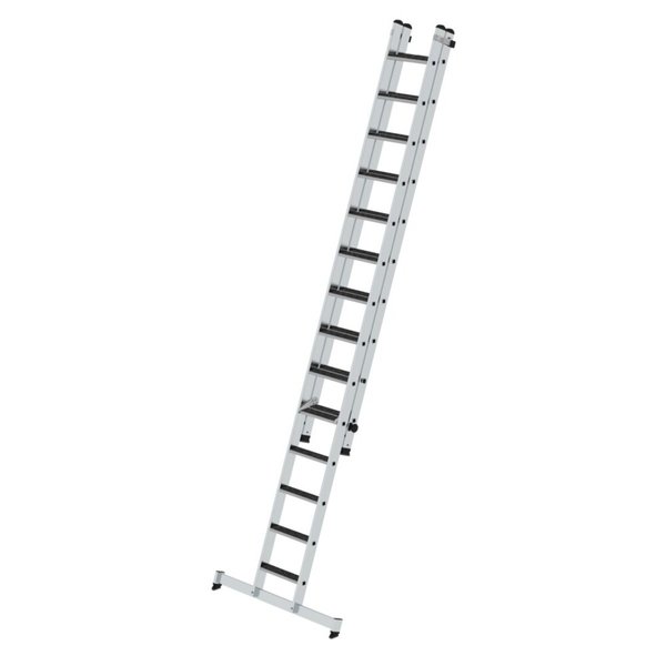 Günzburger Steigtechnik Stufen-Schiebeleiter 2-teilig mit nivello-Traverse und clip-step R13 1x14 + 1x10