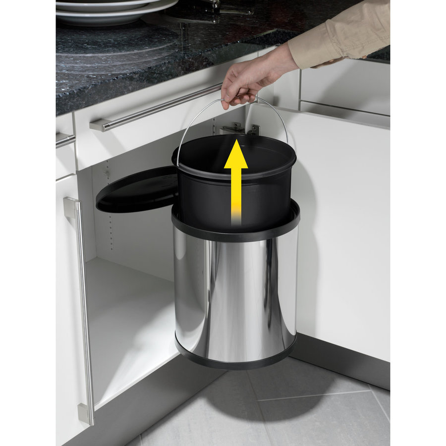 Hailo Compact-Box M - Einbaumülleimer Edelstahl Der kompakte Einbau-Mülleimer mit viel Volumen und dem einzigartigen Deckel-Lift-System.