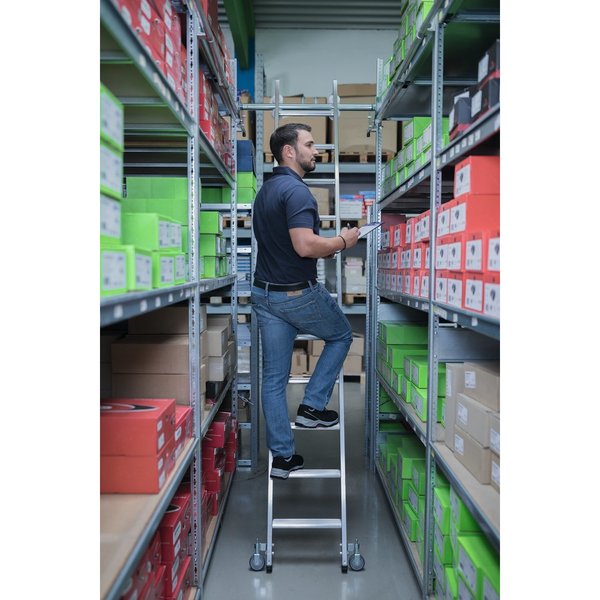 Günzburger Steigtechnik Stufen-Regalleiter fahrbar für Doppelregal 8 Stufen