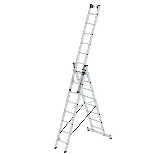 Günzburger Steigtechnik Sprossen-Mehrzweckleiter 3-teilig mit nivello®-Traverse und Wandlaufrollen 3x8 Sprossen