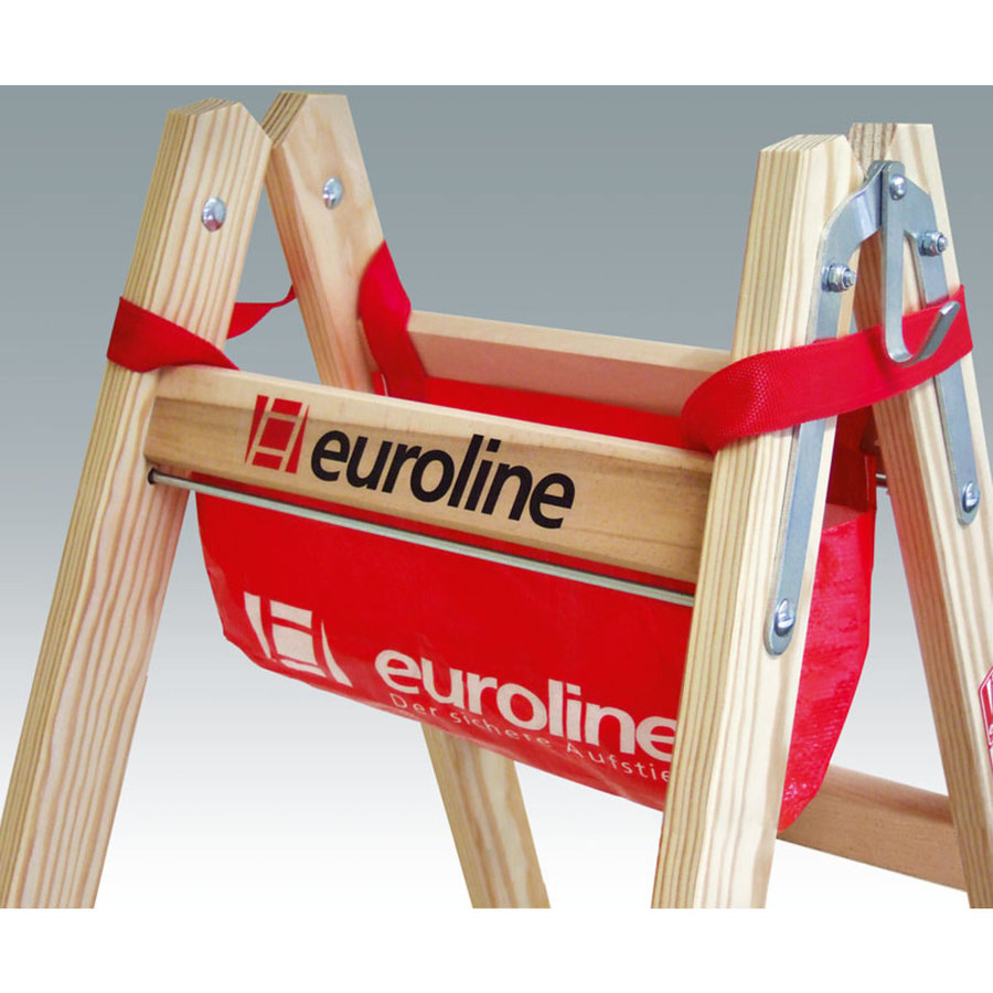 Euroline Holz Comfort-Stufenstehleiter Nr. 10577 2x8 mit Eimerhaken und  Werkzeugablagetasche