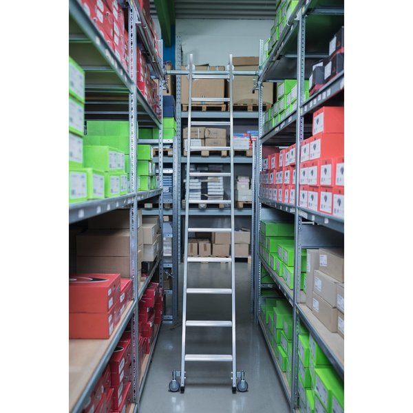 Günzburger Steigtechnik Stufen-Regalleiter fahrbar für Doppelregal 11 Stufen