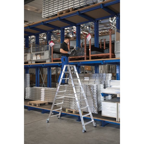 Günzburger Steigtechnik Stufen-Stehleiter beidseitig begehbar mit Rollen 2x10 Stufen