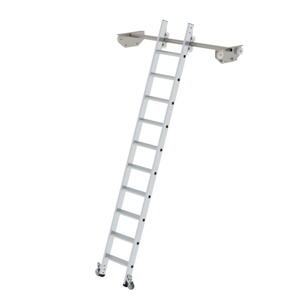 Günzburger Steigtechnik Stufen-Regalleiter fahrbar für Doppelregal 10 Stufen