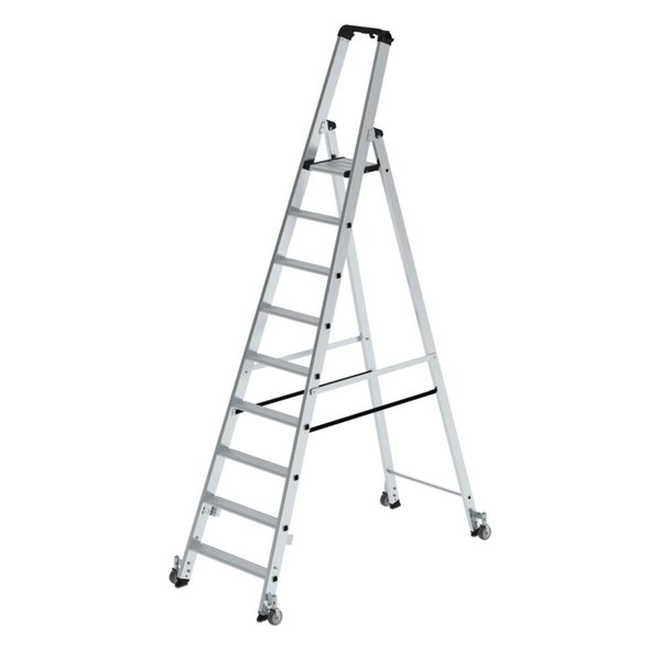 Günzburger Steigtechnik Stufen-Stehleiter einseitig begehbar mit Rollen 9 Stufen