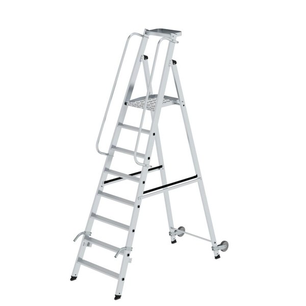 Günzburger Steigtechnik Plattformleiter mit Rollen und Griff 8 Stufen mit Ablageschale