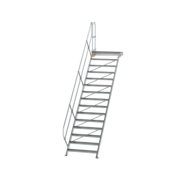 Günzburger Steigtechnik Treppe mit Plattform 45° Stufenbreite 1000 mm 15 Stufen Aluminium geriffelt