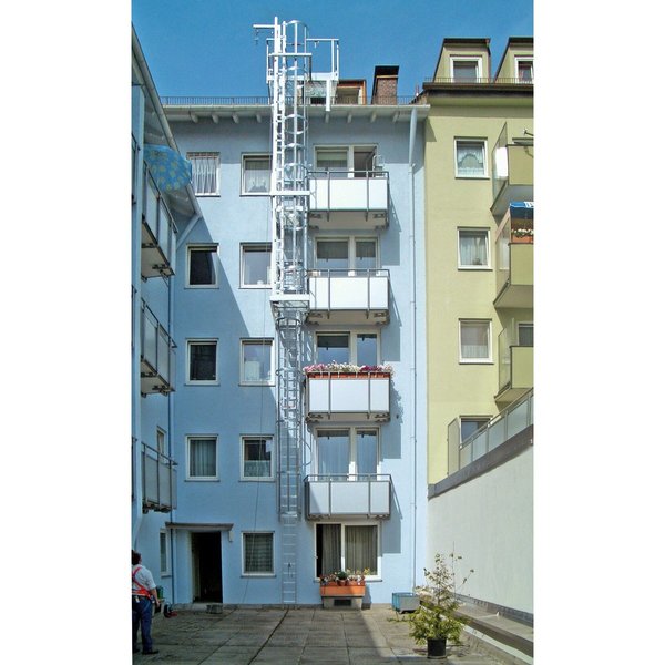 Günzburger Steigtechnik Mehrzügige Steigleiter mit Rückenschutz (Notleiter) Stahl verzinkt 15,20m