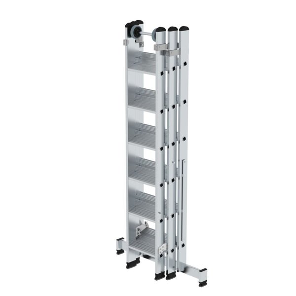 Günzburger Steigtechnik Stufen-Mehrzweckleiter 3-teilig mit nivello®-Traverse 3x6 Stufen