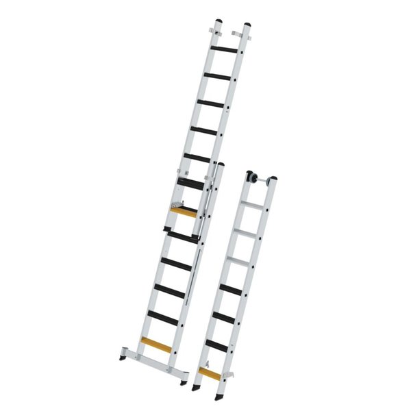 Günzburger Steigtechnik Stufen-Mehrzweckleiter 3-teilig mit nivello®-Traverse und clip-step R13 3x7 Stufen