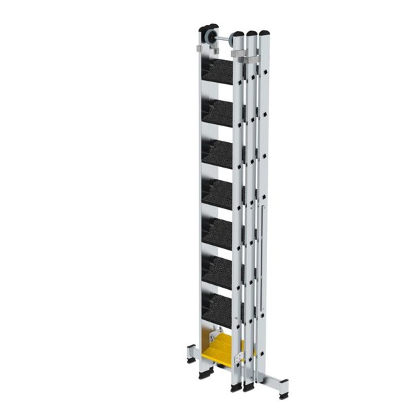 Günzburger Steigtechnik Stufen-Mehrzweckleiter 3-teilig mit nivello®-Traverse und clip-step R13 3x8 Stufen