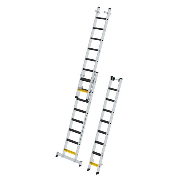Günzburger Steigtechnik Stufen-Mehrzweckleiter 3-teilig mit nivello®-Traverse und clip-step R13 3x8 Stufen