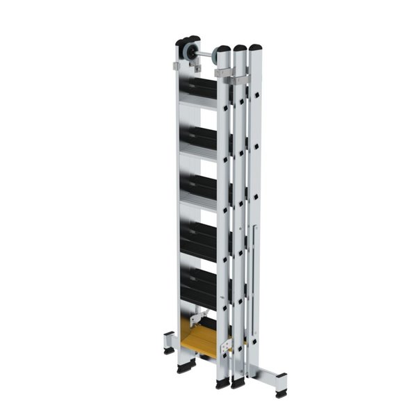 Günzburger Steigtechnik Stufen-Mehrzweckleiter 3-teilig mit nivello®-Traverse und clip-step R13 3x6 Stufen