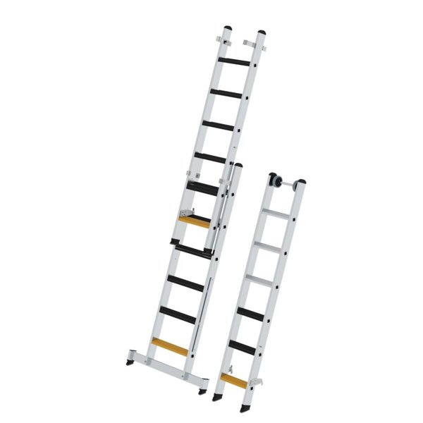 Günzburger Steigtechnik Stufen-Mehrzweckleiter 3-teilig mit nivello®-Traverse und clip-step R13 3x6 Stufen