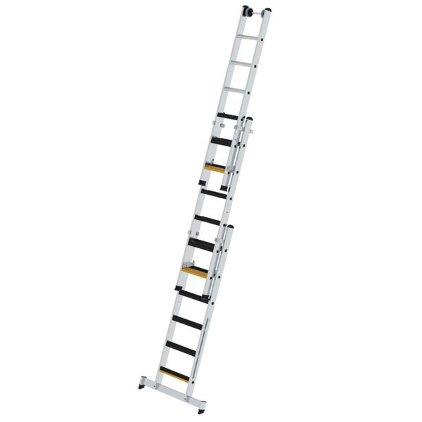 Günzburger Steigtechnik Stufen-Mehrzweckleiter 3-teilig mit nivello®-Traverse und clip-step R13 3x6 Stufen