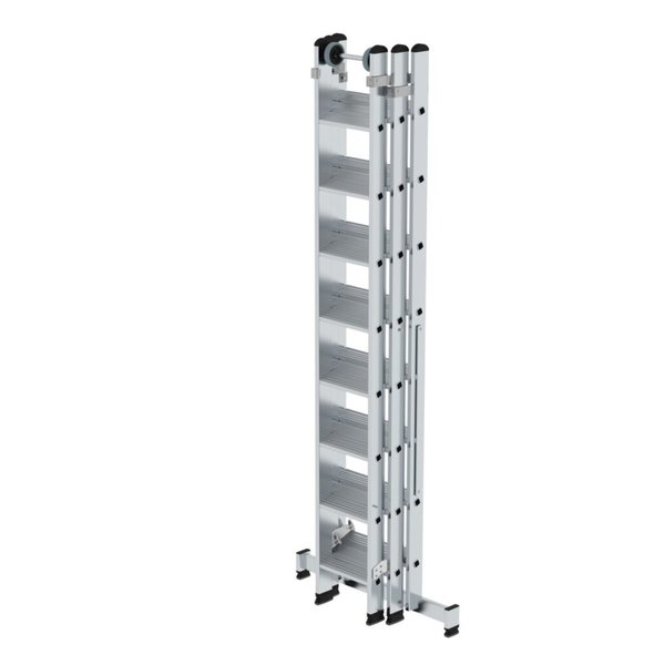 Günzburger Steigtechnik Stufen-Mehrzweckleiter 3-teilig mit nivello®-Traverse 3x8 Stufen