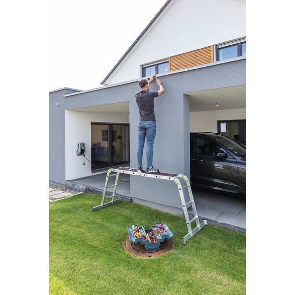 Günzburger Steigtechnik Vielzweckleiter 4-teilig mit nivello®-Traverse und Holzbelag 2x2 + 2x3 Sprossen