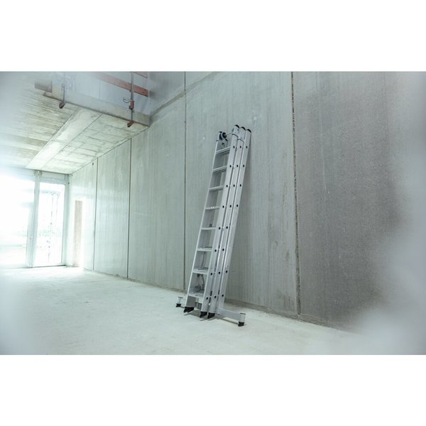Günzburger Steigtechnik Stufen-Mehrzweckleiter 3-teilig mit nivello®-Traverse und clip-step R13 3x7 Stufen