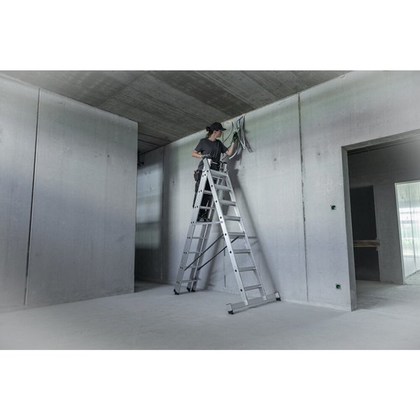 Günzburger Steigtechnik Stufen-Mehrzweckleiter 3-teilig mit nivello®-Traverse und clip-step R13 3x7 Stufen