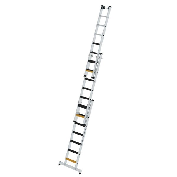 Günzburger Steigtechnik Stufen-Mehrzweckleiter 3-teilig mit nivello®-Traverse und clip-step R13 3x7 Stufen