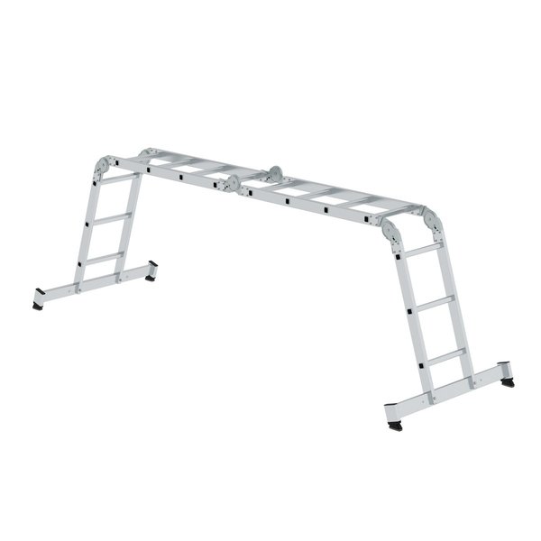 Günzburger Steigtechnik Vielzweckleiter 4-teilig mit nivello®-Traverse und Holzbelag 2x3 + 2x4 Sprossen