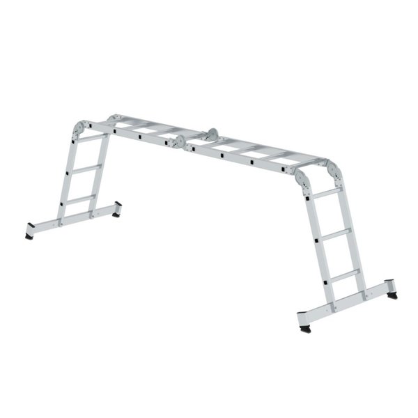 Günzburger Steigtechnik Vielzweckleiter 4-teilig mit nivello®-Traverse und Holzbelag 2x3 + 2x4 Sprossen