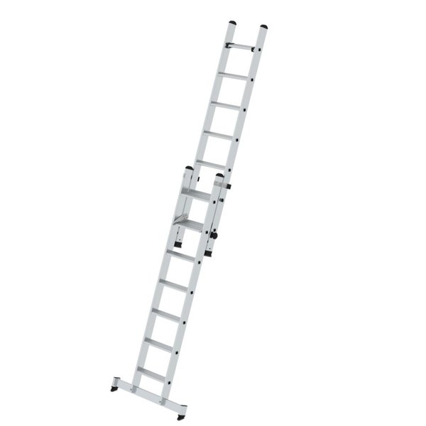 Günzburger Steigtechnik Stufen-Schiebeleiter 2-teilig mit nivello®-Traverse 2x7 Stufen