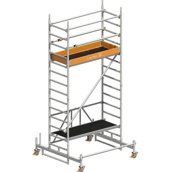 Layher Zifa P2 mit Uni Telegeländer und Fahrbalken - 0,75x1,80 m Arbeitshöhe 4,76 m