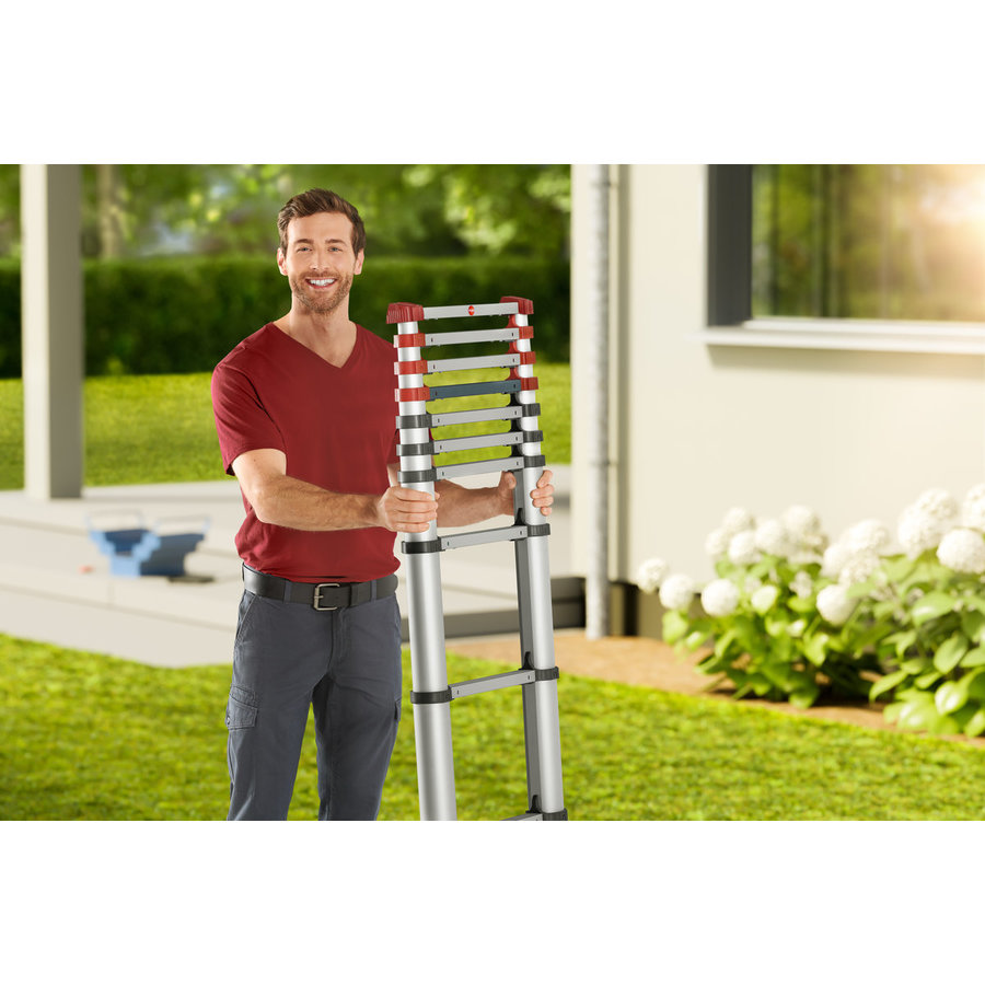 Hailo T80 FlexLine Aluminium Sicherheits-Teleskopleiter, 9 Sprossen