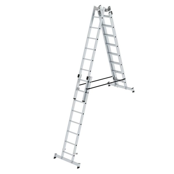 Günzburger Steigtechnik Sprossen-Stehleiter 4-teilig mit nivello®-Traverse 4x8 Sprossen