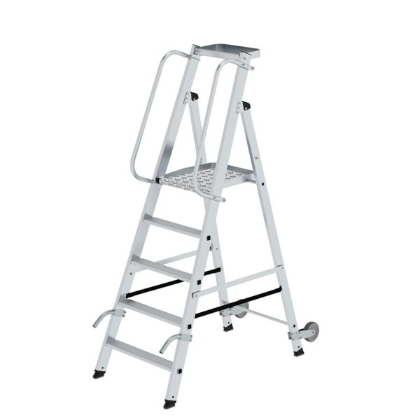 Günzburger Steigtechnik Plattformleiter mit Rollen und Griff 5 Stufen mit Ablageschale